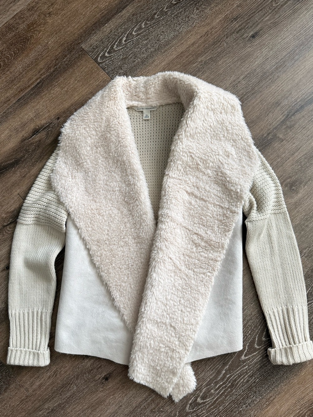 Banana Republic XS Wool Blend Faux Shearling Sweater Jacket Ivory Cream Cardigan
